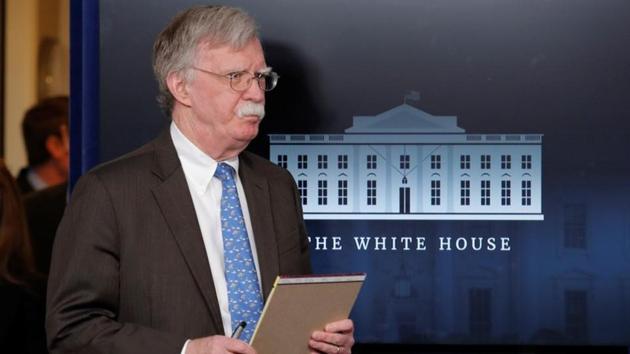 U.S. National Security Adviser John Bolton at a press briefing at the White House in Washington.(REUTERS)