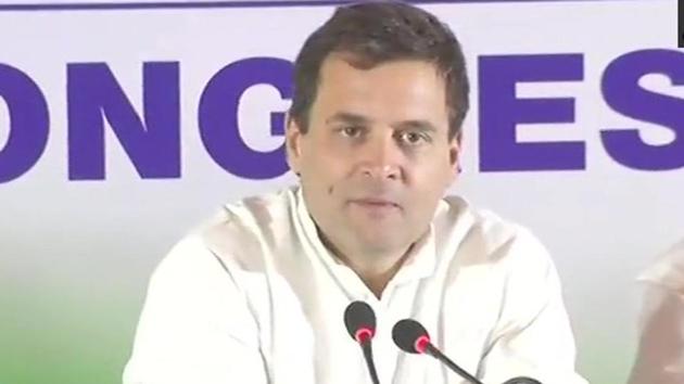 Congress president Rahul Gandhi during his press conference in Chennai on Wednesday.(ANI)