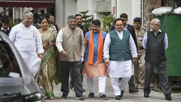 A BJP delegation comprising Ravi Shankar Prasad, Nirmala Sitharaman, JP Nadda, Bhupender Yadav, Kailash Vijayvargiya and others leaves after meeting with the Election Commission of India, in New Delhi. The BJP Wednesday urged the EC to declare West Bengal as a “super sensitive state” to ensure fair Lok Sabha polls there and demanded that central forces be deployed at all polling stations in the state. (Subhav Shukla / PTI) A BJP delegation comprising Ravi Shankar Prasad, Nirmala Sitharaman, JP Nadda, Bhupender Yadav, Kailash Vijayvargiya and others leaves after meeting with the Election Commission of India, in New Delhi. The BJP Wednesday urged the EC to declare West Bengal as a “super sensitive state” to ensure fair Lok Sabha polls there and demanded that central forces be deployed at all polling stations in the state. (Subhav Shukla / PTI)