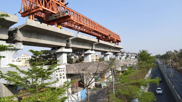 Metro work in progress at Pimpri.(HT PHOTO)