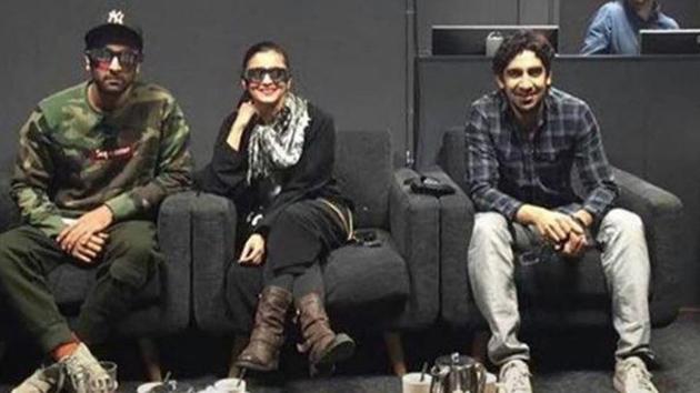Ranbir Kapoor, Alia Bhatt and Ayan Mukherji in a candid shot from 2016 when work on Brahmastra’s VFX was going on in London.(Instagram)