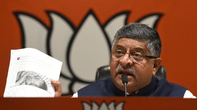 Bharatiya Janata Party senior leader Ravi Shankar Prasad speaks to media during a press conference at BJP headquarters, in New Delhi. Prasad cited a 2004-article published in The Hindu to claim that Nehru had declined a US offer to take a permanent seat on the UNSC. The Union minister also quoted senior Congress leader Shashi Tharoor to state that Nehru suggested the name of China for the UNSC seat then held by Taiwan. (Sonu Mehta / HT Photo) Bharatiya Janata Party senior leader Ravi Shankar Prasad speaks to media during a press conference at BJP headquarters, in New Delhi. Prasad cited a 2004-article published in The Hindu to claim that Nehru had declined a US offer to take a permanent seat on the UNSC. The Union minister also quoted senior Congress leader Shashi Tharoor to state that Nehru suggested the name of China for the UNSC seat then held by Taiwan. (Sonu Mehta / HT Photo)