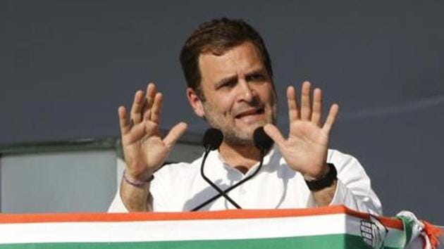 Gandhinagar (Gujarat), March 12 (ANI): Congress President Rahul Gandhi addressing public meeting in Gandhinagar on Tuesday. (ANI Photo)(ANI) Gandhinagar (Gujarat), March 12 (ANI): Congress President Rahul Gandhi addressing public meeting in Gandhinagar on Tuesday. (ANI Photo)(ANI)
