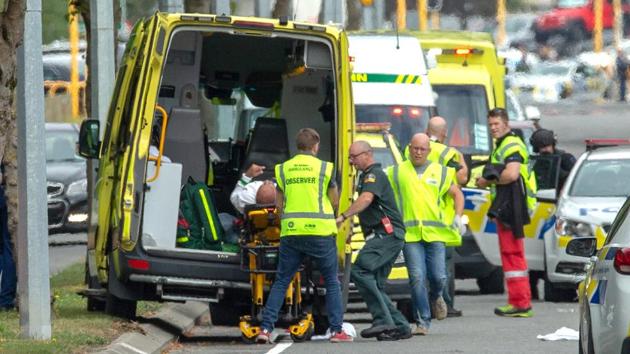 An injured person is loaded into an ambulance following a shooting at the Al Noor mosque in Christchurch, New Zealand. A gunman opened fire on Friday prayers at a mosque in New Zealand killing several worshippers and forcing the city of Christchurch into lockdown as police launched a massive manhunt. (Martin Hunter / SNPA / REUTERS) An injured person is loaded into an ambulance following a shooting at the Al Noor mosque in Christchurch, New Zealand. A gunman opened fire on Friday prayers at a mosque in New Zealand killing several worshippers and forcing the city of Christchurch into lockdown as police launched a massive manhunt. (Martin Hunter / SNPA / REUTERS)