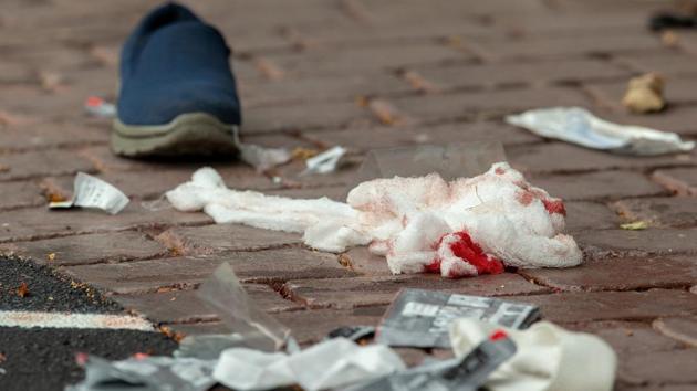 Bloodied bandages on the road at the Al Noor mosque. Witnesses told media that a man dressed in a military-style, camouflage outfit, and carrying an automatic rifle had started randomly shooting people in the Al Noor mosque. The Bangladesh cricket team was arriving for Friday prayers when the shooting occurred but all members were safe, a team coach told Reuters. (Martin Hunter / SNPA / REUTERS) Bloodied bandages on the road at the Al Noor mosque. Witnesses told media that a man dressed in a military-style, camouflage outfit, and carrying an automatic rifle had started randomly shooting people in the Al Noor mosque. The Bangladesh cricket team was arriving for Friday prayers when the shooting occurred but all members were safe, a team coach told Reuters. (Martin Hunter / SNPA / REUTERS)