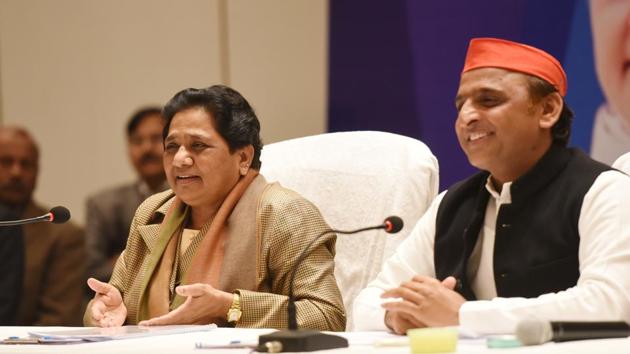 Bahujan Samaj Party chief Mayawati and Samajwadi Party president Akhilesh Yadav during a joint press conference, in Lucknow. The SP announced its first candidate for Lok Sabha elections outside Uttar Pradesh as part of its alliance with the BSP on one of the three seats that have come to its quota in Madhya Pradesh. The SP will contest three of the 29 Lok Sabha seats in Madhya Pradesh (Subhankar Chakraborty / HT File) Bahujan Samaj Party chief Mayawati and Samajwadi Party president Akhilesh Yadav during a joint press conference, in Lucknow. The SP announced its first candidate for Lok Sabha elections outside Uttar Pradesh as part of its alliance with the BSP on one of the three seats that have come to its quota in Madhya Pradesh. The SP will contest three of the 29 Lok Sabha seats in Madhya Pradesh (Subhankar Chakraborty / HT File)