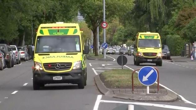 Ambulances drive along a street after reports that several shots had been fired at a mosque, in central Christchurch, New Zealand. (Reuters)