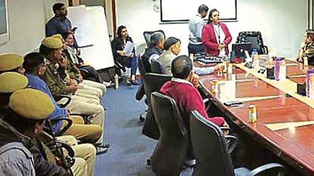 Recently, 15 policemen from the Indira Gandhi International airport attended the workshop, five of whom were designated “trainers” following the course.(HT Photo)