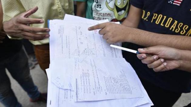 In Ludhiana, district education officials directed the students to write their details on the top of question papers that come attached with answer sheets.(Sanchit Khanna/HT PHOTO)