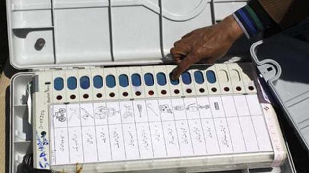 An Electronic Voting Machine being kept in its case after an election.(HT Photo)