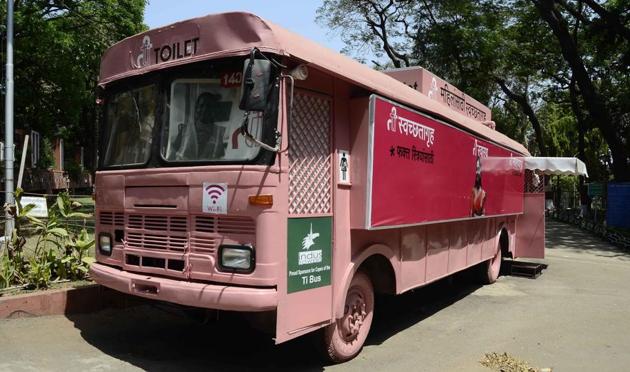 Ti Swachatagruha, the retired Pune Mahanagar Parivahan Mahamandal Ltd (PMPML) buses turned lavatory, is one of the popular public lavatories for women. (Ravindra Joshi/HT PHOTO) Ti Swachatagruha, the retired Pune Mahanagar Parivahan Mahamandal Ltd (PMPML) buses turned lavatory, is one of the popular public lavatories for women. (Ravindra Joshi/HT PHOTO)