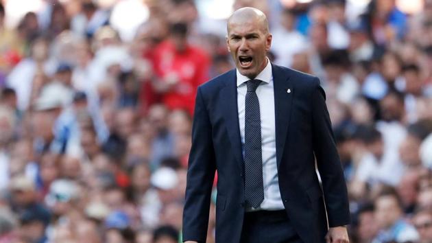 Real Madrid coach Zinedine Zidane reacts during their match against Celta Vigo on Saturday.(REUTERS)