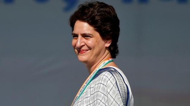 Priyanka Gandhi Vadra, a leader of India's main opposition Congress party, smiles as she arrives to address her party's supporters during a public meeting in Gandhinagar, Gujarat, India, March 12, 2019.(REUTERS FILE PHOTO)