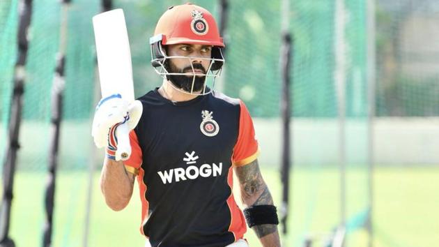 RCB captain Virat Kohli in the nets at Chinnaswamy Stadium.(Twitter/Virat Kohli)