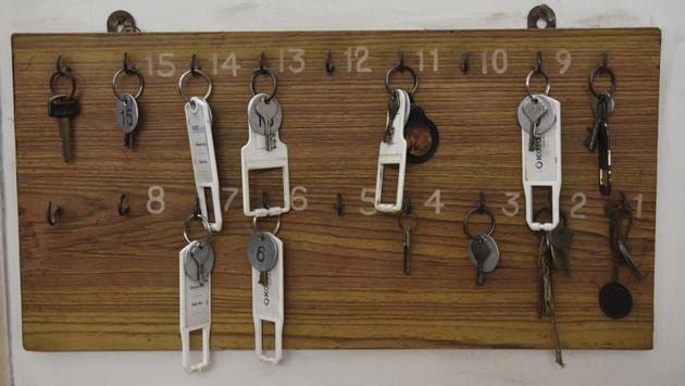 Room keys hang at Manacjee Rustomjee Dharmashala. Messbaris are in the generic style of the city mansions of the time. “Most have a courtyard, and spacious verandahs ringing the rooms. If the stakeholders could come together, it wouldn’t be hard to make them commercially viable,” said conservation architect Anjan Mitra. Till the time the government doesn’t act to revive them, these mansions stand by the wayside. (Arijit Sen / HT Photo) Room keys hang at Manacjee Rustomjee Dharmashala. Messbaris are in the generic style of the city mansions of the time. “Most have a courtyard, and spacious verandahs ringing the rooms. If the stakeholders could come together, it wouldn’t be hard to make them commercially viable,” said conservation architect Anjan Mitra. Till the time the government doesn’t act to revive them, these mansions stand by the wayside. (Arijit Sen / HT Photo)
