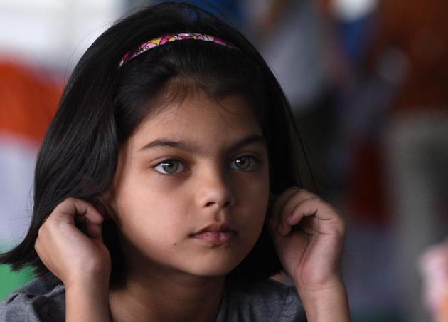 Swadha Datir from Yavatmal at the Maharashtra State selection under-7 girls and boys chess championship, in Khed Shivapur on Sunday.(Pratham Gokhale/HT Photo)