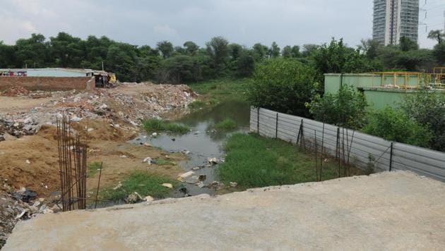 A view of Badshapur drain, in Gurugram(HT File)