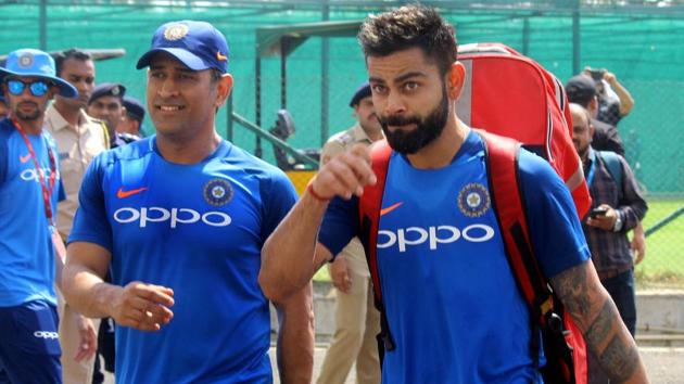 Virat Kohli with M S Dhoni at a practise session. (ANI) Virat Kohli with M S Dhoni at a practise session. (ANI)