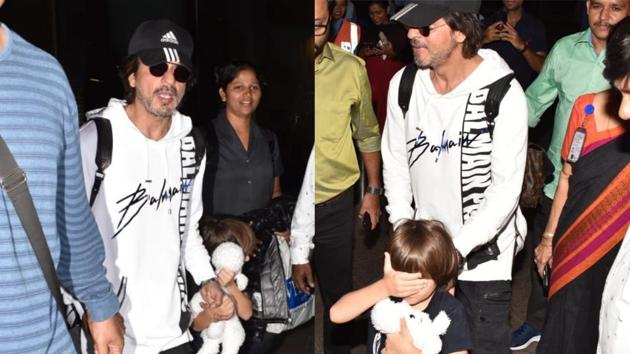 Shah Rukh Khan and son AbRam were spotted at the Mumbai airport on Tuesday.(Varinder Chawla)