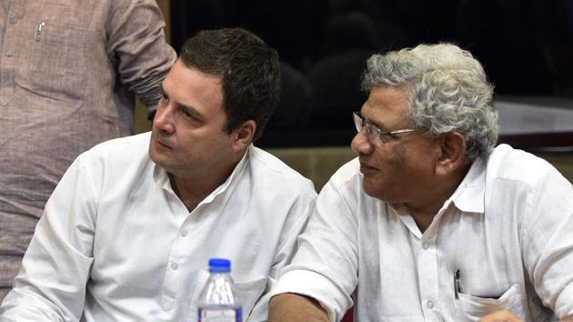 Congress president Rahul Gandhi with CPI(M) leader Sitaram Yechuri in New Delhi. (HT File photo) Congress president Rahul Gandhi with CPI(M) leader Sitaram Yechuri in New Delhi. (HT File photo)
