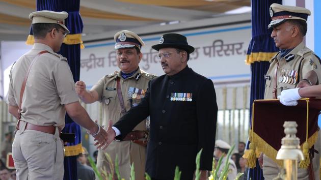 National Security Advisor Ajit Doval awarded personnel during the Central Reserve Police Force’s (CRPF) 80th Anniversary Parade at Kadarpur CRPF camp in Gurugram. (Parveen Kumar / HT Photo) National Security Advisor Ajit Doval awarded personnel during the Central Reserve Police Force’s (CRPF) 80th Anniversary Parade at Kadarpur CRPF camp in Gurugram. (Parveen Kumar / HT Photo)
