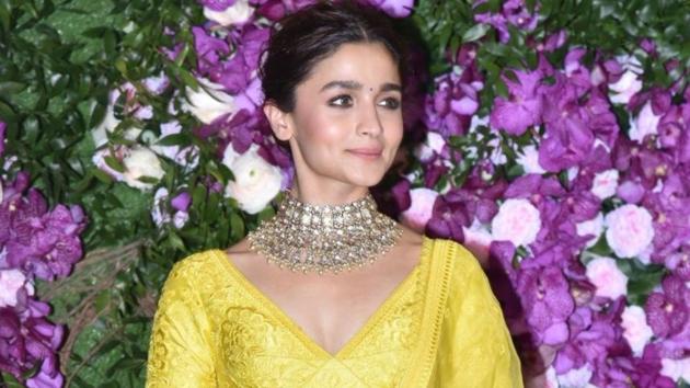 Alia Bhatt at the wedding festivities of Akash Ambani and Shloka Mehta in Mumbai.(IANS)