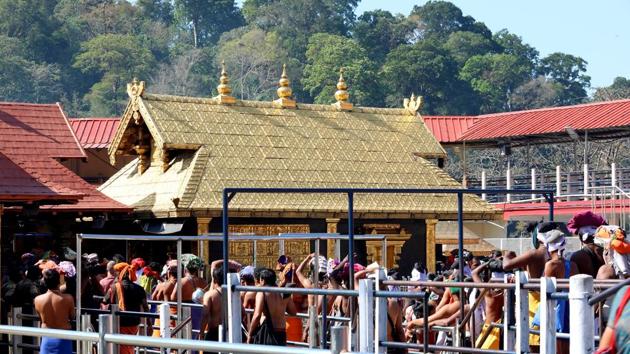 Kerala, India - Feb. 13, 2019: A view of pilgrims at the Sabarimala Sannidhanam or the main temple complex which opened for five-day monthly puja in Pathanamthitta district, Kerala, India on Wednesday, February 13, 2019. (Photo by Vivek R Nair / Hindustan Times)