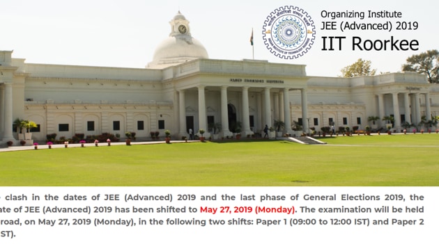 IIT Roorkee: JEE Advanced 2019 exam date postponed. (jeeadv.ac.in) IIT Roorkee: JEE Advanced 2019 exam date postponed. (jeeadv.ac.in)