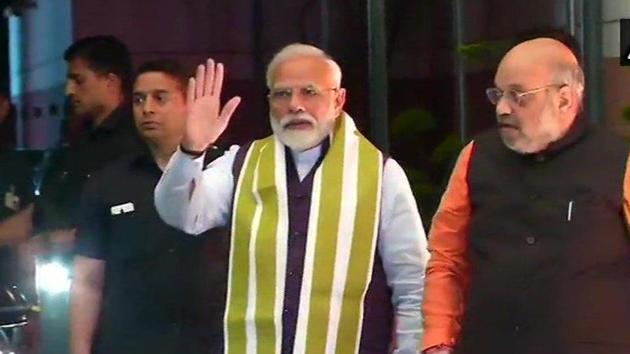 Prime Minister Narendra Modi and BJP president Amit Shah arrive for the BJP Central Election Committee meeting at the party headquarters on March 20. (ANI Photo/Twitter) Prime Minister Narendra Modi and BJP president Amit Shah arrive for the BJP Central Election Committee meeting at the party headquarters on March 20. (ANI Photo/Twitter)