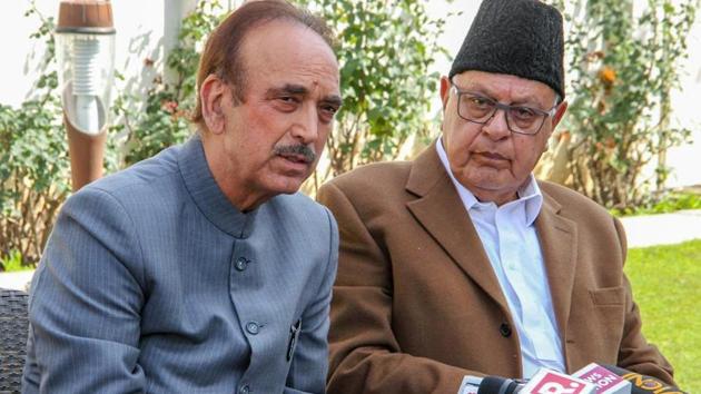 National Conference President Farooq Abdullah and senior Congress leader Ghulam Nabi Azad address a press conference, in Jammu on March 20. (PTI Photo) National Conference President Farooq Abdullah and senior Congress leader Ghulam Nabi Azad address a press conference, in Jammu on March 20. (PTI Photo)