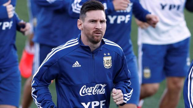 Argentina's Lionel Messi during training before the Venezuela friendly in Madrid.(REUTERS)