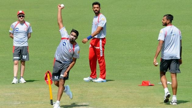 Kings XI Punjab skipper Ravichandran Ashwin during practice session at IS Bindra Cricket Stadium in Mohali.(HT Photo)