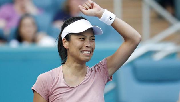 Su-Wei Hshieh of Chinese Taipei waves to the crowd after her match against Naomi Osaka of Japan.(USA TODAY Sports)