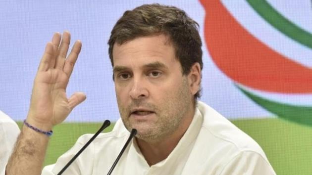 Congress president Rahul Gandhi during a press conference at AICC headquarter, in New Delhi on March 25,(HT Photo/Sanjeev Verma)