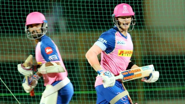 Ajinkya Rahane (L) and Steve Smith (R) during practice. (Twitter/Rajasthan Royals) Ajinkya Rahane (L) and Steve Smith (R) during practice. (Twitter/Rajasthan Royals)