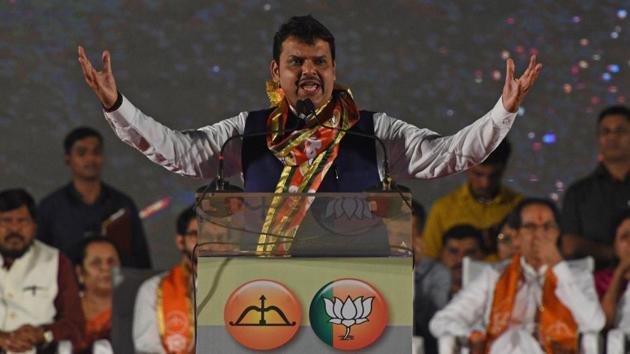 Fadnavis, in a veiled attack on Pawar, said that leaders from western Maharashtra did not develop the region, but only “filled their pockets”.(Pratham Gokhale/HT Photo)