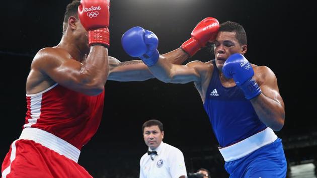 Tony Victor James Yoka of France and Joe Joyce of Great Britain compete during the Men's Super Heavy (+91kg) Final Bout on Day 16 of the Rio 2016 Olympic Games at Riocentro(Getty Images)