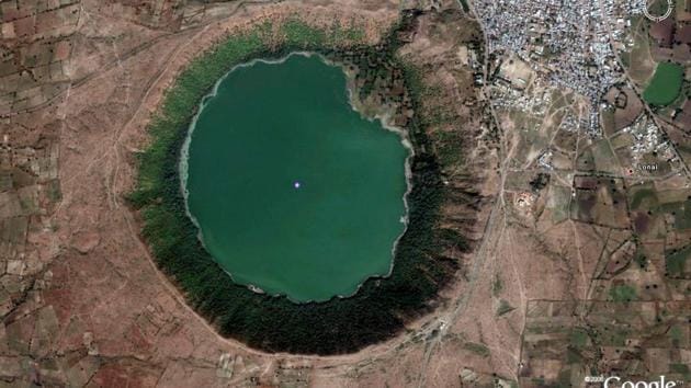 A satellite image of the Lonar crater-cum-lake.(File Photo)