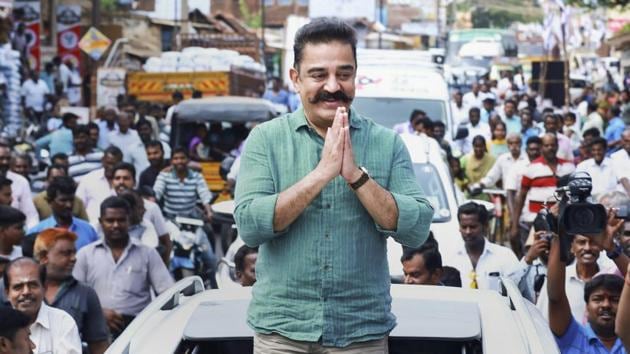 Makkal Needhi Maiam (MNM) president Kamal Haasan did not figure in the second and final list of candidates for the Lok Sabha election and bypolls to the 18 assembly constituencies in Tamil Nadu.(PTI File Photo)