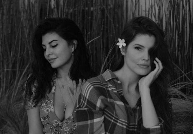Jacqueline Fernandez shared this collage of herself with her doppelganger Amanda Cerny.(Instagram)