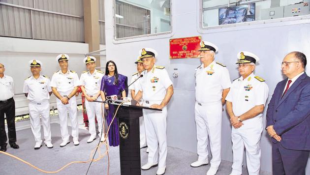 Admiral Sunil Lanba (centre), chief of Naval staff at the inauguration of the nuclear, biological, chemical training facility at Lonavla on Monday. (HT PHOTO) Admiral Sunil Lanba (centre), chief of Naval staff at the inauguration of the nuclear, biological, chemical training facility at Lonavla on Monday. (HT PHOTO)