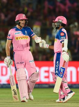 Rajasthan Royals' Jos Buttler Ajinkya Rahane got RR off to a good start with a 78-run stand. (AFP) Rajasthan Royals' Jos Buttler Ajinkya Rahane got RR off to a good start with a 78-run stand. (AFP)