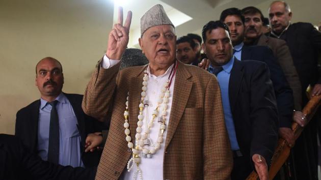 National Conference (NC) patriarch Farooq Abdullah on Monday filed his nomination papers for the Srinagar Lok Sabha constituency. Accompanied by his son and NC vice president Omar Abdullah, Farooq reached the office of returning officer and deputy commissioner to file his papers. Talking to media persons at his residence after filing the papers, Farooq said he longed for creating a “new India”. (Waseem Andrabi / HT File) National Conference (NC) patriarch Farooq Abdullah on Monday filed his nomination papers for the Srinagar Lok Sabha constituency. Accompanied by his son and NC vice president Omar Abdullah, Farooq reached the office of returning officer and deputy commissioner to file his papers. Talking to media persons at his residence after filing the papers, Farooq said he longed for creating a “new India”. (Waseem Andrabi / HT File)