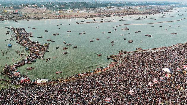 Thousands of pilgrims take a ritualistic dip at the Sangam, during the Kumbh.(AP File Photo) Thousands of pilgrims take a ritualistic dip at the Sangam, during the Kumbh.(AP File Photo)