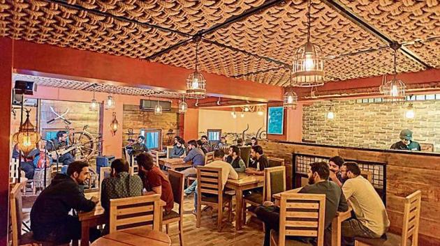A view of a café themed on ‘Pirates of the Caribbean’ film series in Baramulla.(HT Photo)