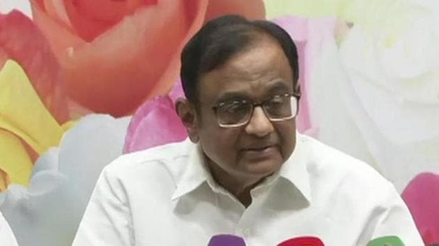 Senior Congress leader P Chidambaram on Wednesday defended the party’s poll promise of implementing minimum income guarantee scheme.(Photo: Twitter/@ANI)