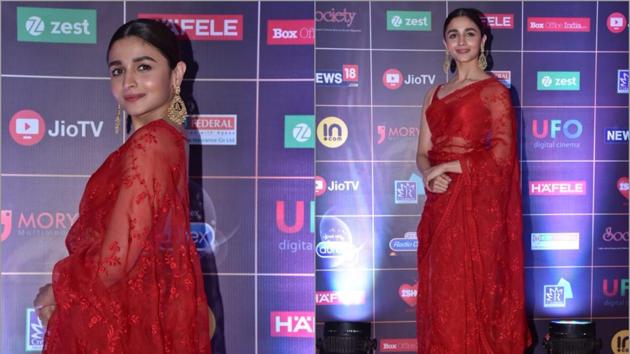 Alia Bhatt looks stunning in this red Sabyasachi saree.(Varinder Chawla)