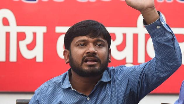 Patna Bihar-Mar.24,2019: Ex-president of JNU Students Union Kanhaiya Kumar is addressing a press conference ahead Lok Sabha Election 2019 at Janshakti office in Patna. Bihar India on Sanday March 24,2019.(Photo by Santosh Kumar/Hindustan Times)