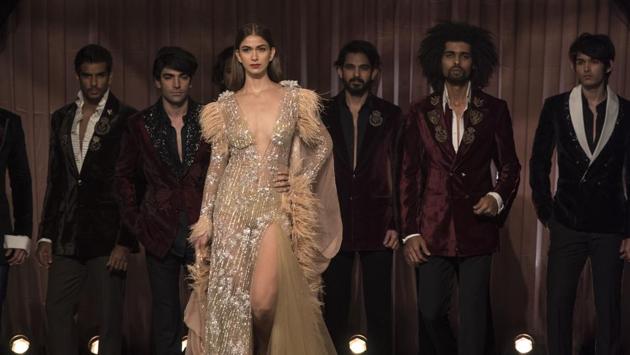 Models display Manish Malhotra’s creations at HT India's Most Stylish Awards 2018. (Satish Bate/HT Photo) 