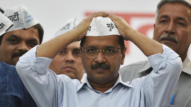 Delhi Chief Minister Arvind Kejriwal during campaign rally for Lok Sabha elections at Rohini in New Delhi, on Tuesday, March 26, 2019.(Biplov Bhuyan/HT PHOTO)